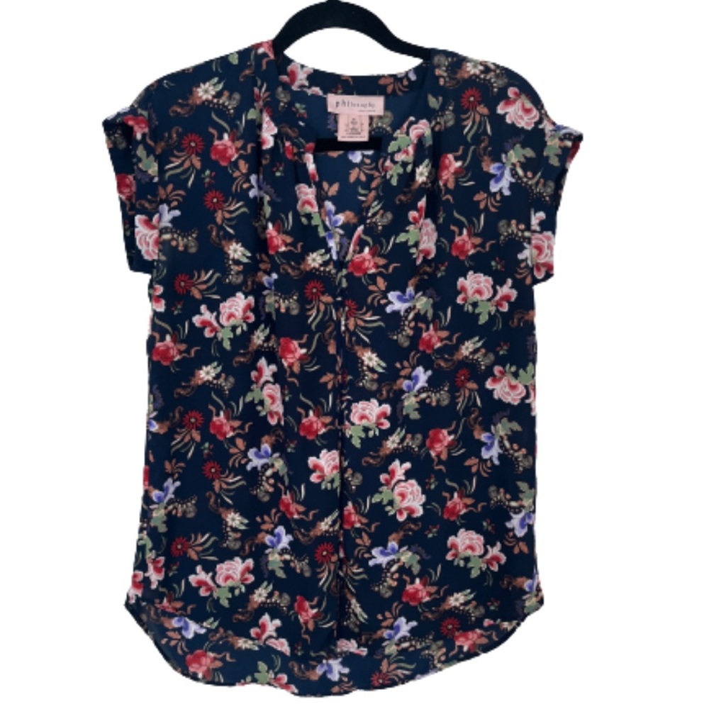 PHILOSOPHY FOR ANTHROPOLOGIE | floral short sleeve semi sheer blouse